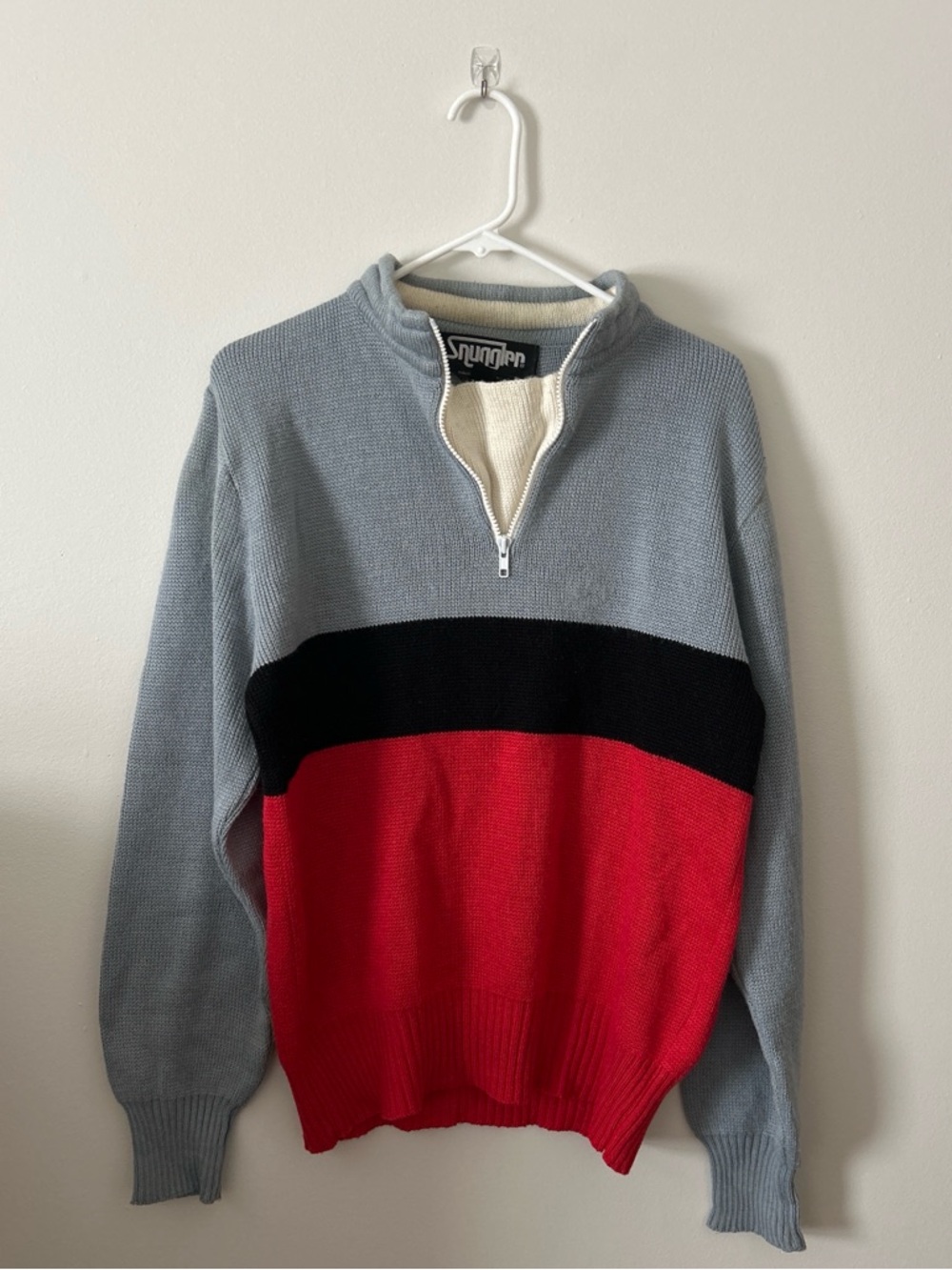 Men's Colorblock Half-Zip Sweater - Light Gray, Black & Red